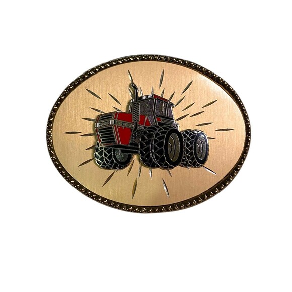 Vintage One International Harvester Case Tractor Enameled Belt Buckle Gold Tone - Picture 10 of 10